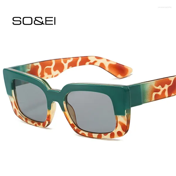 Sonnenbrille, quadratisch, für Damen, doppelte Farbverlaufstöne, UV400, Retro-Punk-Leoparden-Sonnenbrille