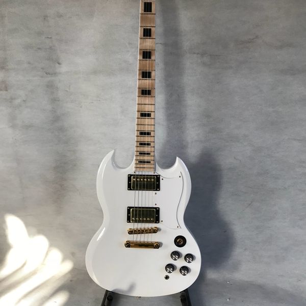 Kopers raden !! witte SG custom twee pickup elektrische gitaar esdoorn toets Gratis verzending