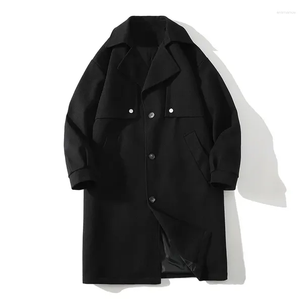 Casacos de Trench Masculinos 2023 Inverno Windbreaker Mid Comprimento Casaco de Lã Juventude Estilo Britânico