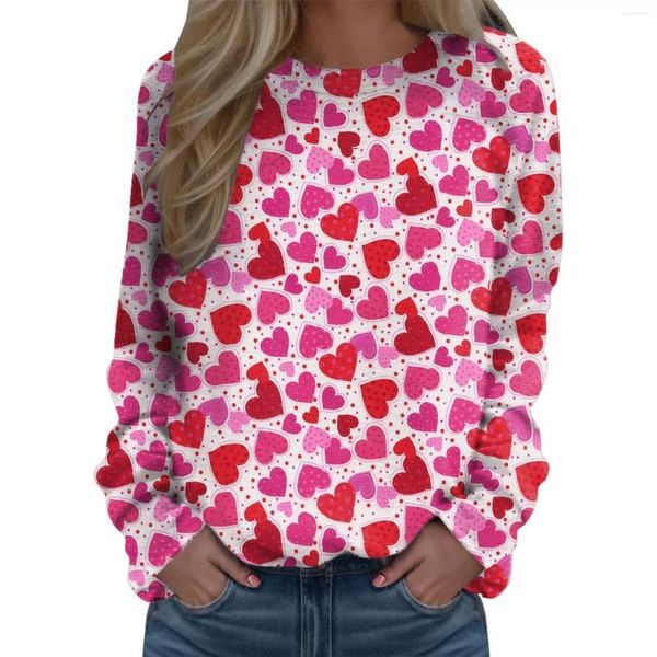 Dames Tanks Lente En Herfst Vrijetijdsmode Valentijnsdag Print Lange Mouw T-shirt Tops Shirttail 2x Tuniek Voor vrouwen