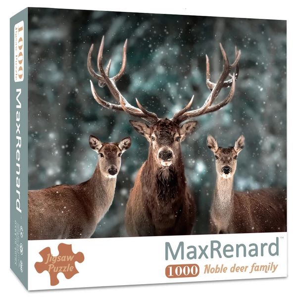 3D-Puzzles MaxRenard Puzzle 1000 Teile für erwachsene Tierhirschfamilie, umweltfreundliches Papier-Weihnachtsgeschenkspielzeug 231219