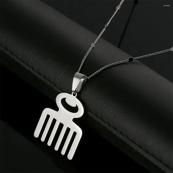 Anhänger Halsketten Edelstahl Afrikanisches Adinkra Symbol DUAFE Holz Halskette Schönheit Hygiene Kamm Schmuck