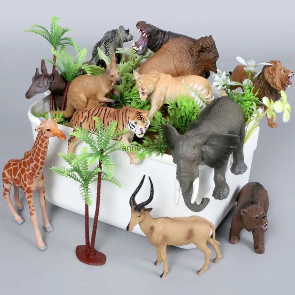 Blöcke Simulation Wilde Tiere Modell Spielset Mit Baum Zaun Action Figur Spielzeug 44 stücke Bauernhof Tiere Mit Geschenk Box für Kinder Spielzeug