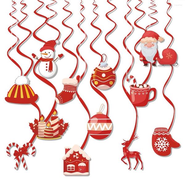 Decoração de festa 12pcs Feliz Natal Enforcamentos em espiral Papel Elk Boneco de neve Cartões pendurados