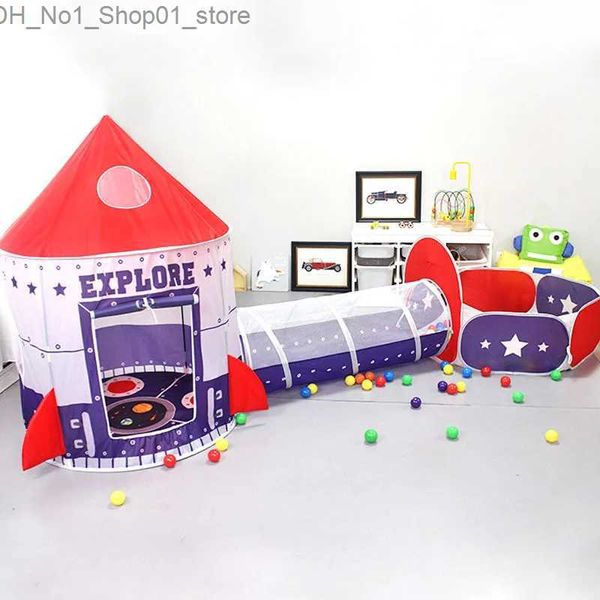 Tendas de brinquedo Tenda ao ar livre para crianças Tenda interna Casa de brincar Tenda dobrável Túnel de nave espacial 3 em 1 conjunto Yurt Castle Brinquedo presente para meninos meninas crianças Q231220