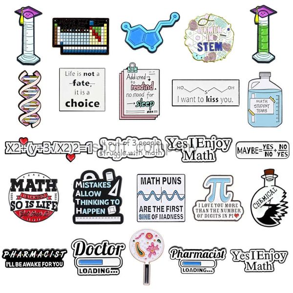 Ciência rocha química do broche periódico Testes de testes de DNA de DNA fórmula matemática física Doctor Metal Metal Belge punk lapela jóias