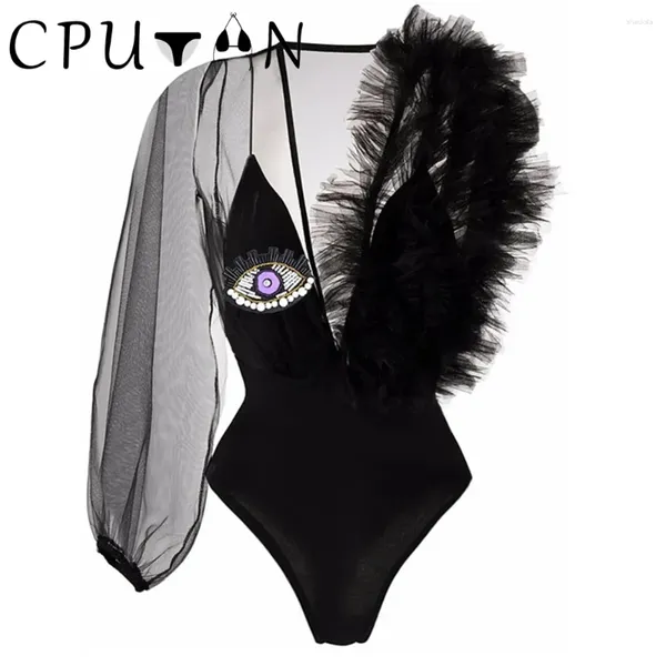 Mulheres Swimwear CPUTAN 2023 Sexy Flor 3D One Piece Swimsuit Mulheres para Halloween Malha Alta Corte Monokini Verão Beachwear Banheira Terno