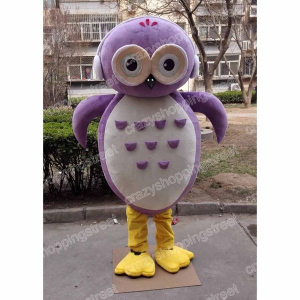 Simulazione gufo viola Costume mascotte Personaggio dei cartoni animati Abiti Halloween Natale Fancy Party Dress Taglia per adulti Compleanno Abito da esterno