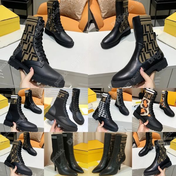 Designer mulher ff tornozelo botas chelsea motocicleta equitação sapatos de luxo inverno couro estiramento senhora salto alto tênis martin 35-41