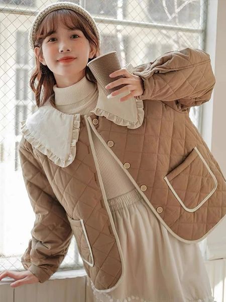 Mulheres para baixo parkas doce para baixo casacos mulheres japonês kawaii bonito peter pan colarinho jaquetas de algodão outono inverno solto casual leve outerwear 231219