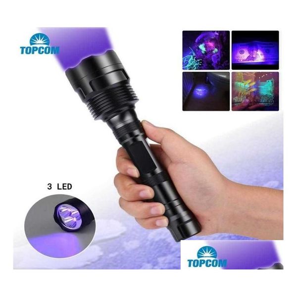 Фонарики Topcom Powerf 18W 365Nm 395Nm Led UV Flashlight 3 Traviolet Lantern Hard Light Torch с черным фильтром Catch Scorp Dhsdf