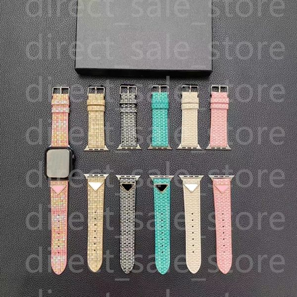 Apple Watch Bands için Tasarımcı Lüks Bant kayışları Klasik 42mm 45mm 45mm 38mm 49mm moda dokuma metal isim plakası saat bandı