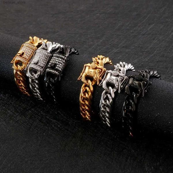 Braccialetti con ciondoli Larghezza 11mm Bracciale Buddha da uomo pesante Curb Link cubano S Colore oro nero Bracciale in acciaio inossidabile 316L Gioielli maschiliL23121