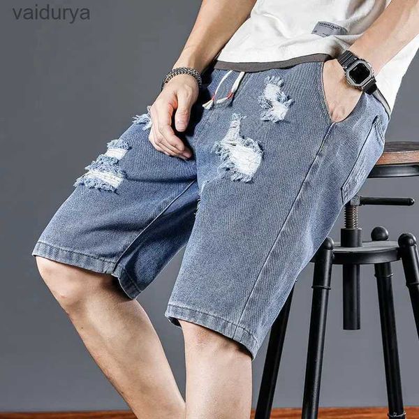 Shorts masculinos para roupas y2k, jeans fino e rasgado, 2023, verão, tendência de rua, casual, ajuste solto, calças retas, yq231220