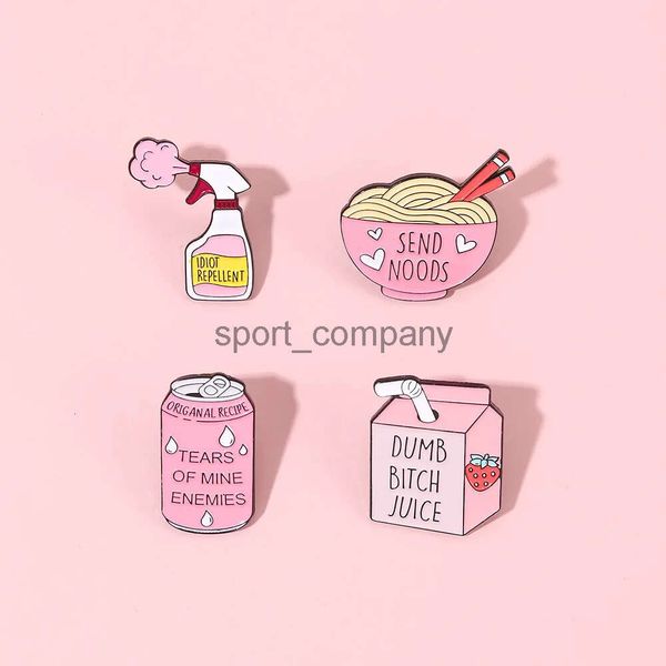 Pink Fun Brosche niedliche Soda -Flaschenspray -Milch Juice Box Ramen Metal Madge Punk Kleidung Frauen Lupe Pins Juwelierzubehör Geschenk