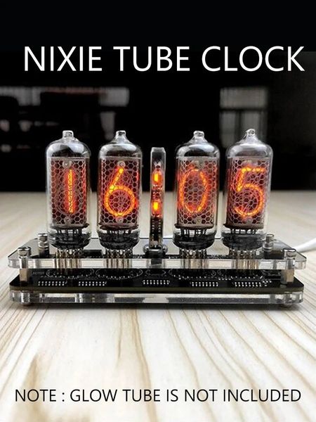 4-stellige IN-8 Nixie Glow Tube Clock IN8 Glow Tube Digitaler Massivholz-Schreibtischalarm, Plug-in-Design, Basisversion 231220
