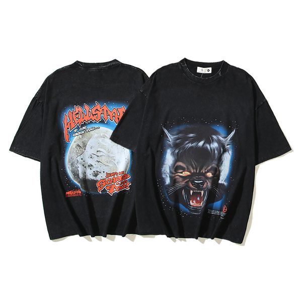 Hemden T-Shirts T-Shirts Designer Vintage Wolf Print T-Shirts Tops Hip Hop Casual High Street T-Shirt