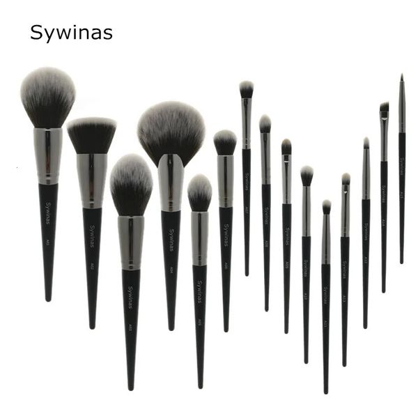 Sywinas Makeup Brush Set Set Kit 15pcs di alta qualità Nero Natural Synthetic Hair Makeup Brush Strumenti 231220