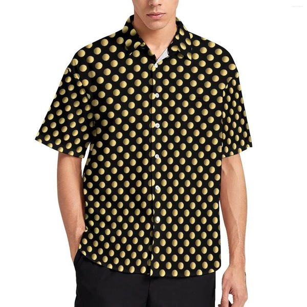 Camisas casuais masculinas Gold Dot Beach Camisa Círculos Imprimir Verão Homens Blusas Vintage Manga Curta Tops Personalizados Plus Size