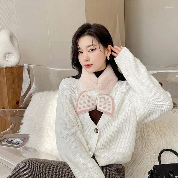 Sciarpe da donna coreano lavorato a maglia fiocco corto sciarpa di pelliccia calda capelli Rex ispessiti temperamento dolce regalo invernale 2023
