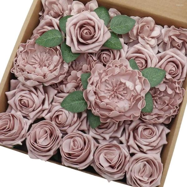 Flores decorativas Mefier Dusty Rose Artificial Combo Box Conjunto para Buquês de Casamento DIY CENTERPIECES Decorações de casas de festa