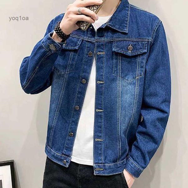 Giacche da uomo Giacca da uomo in denim a maniche lunghe con bottoni con risvolto Abbigliamento da lavoro classico vintage Cappotto in jeans occidentale Giacca cardigan da uomo aderente slim L231026