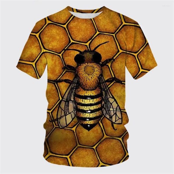 Camiseta masculina outono manga curta série abelha 3d impresso em torno do pescoço esportes solto casual oversized treinamento de fitness topo como um feliz e