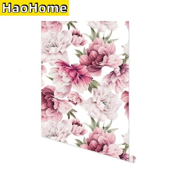 Papel de parede removível com flor aquarela, papel de parede floral, rosa, branco, filme de vinil autoadesivo para decoração de parede 231220