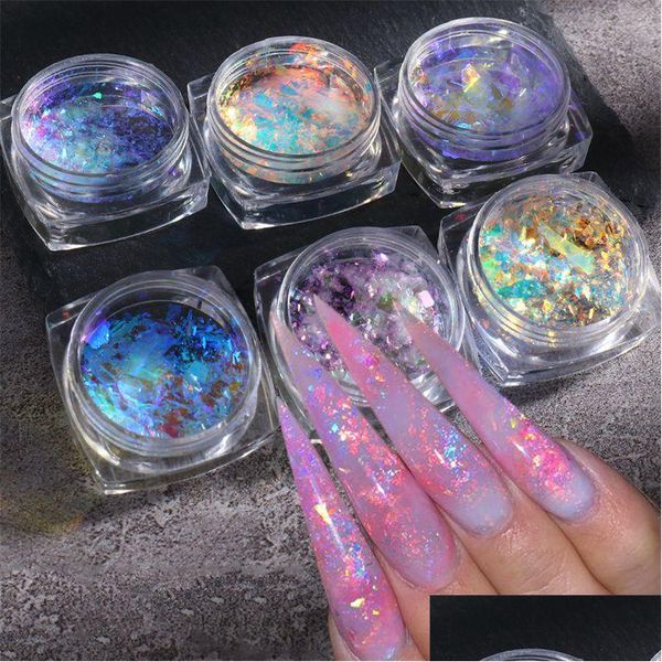 Nail Art Dekorationen 0,1 G/Box Chameleonic Glitter Pailletten Glänzendes Gold Irregar Nail Paillette Flocken für DIY Nägel Kunst Design Dekoration Dhgtw