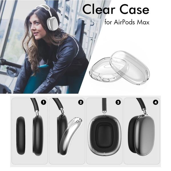 Für Airpods Max Bluetooth-Ohrhörer Zubehör Transparentes TPU Festes Silikon Wasserdichte Schutzhülle Kopfhörer Headset-Abdeckung Fall