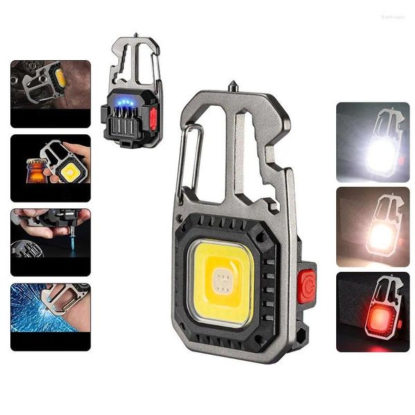 Tragbare Laternen Schlüsselanhänger Mini LED Arbeitsscheinwerfer Outdoor Camping COB Lampe mit Schraubenschlüssel Notfall zerbrochenes Fenster Flasche offenes Licht