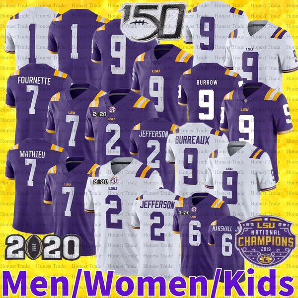 Maßgeschneidertes LSU Tigers-Fußballtrikot, Jayden Daniels Burreaux 9 Joe Burrow, Odell Beckham Jr., JaMarr Chase Mathieu Justin Jefferson, lila College-Football-Trikots