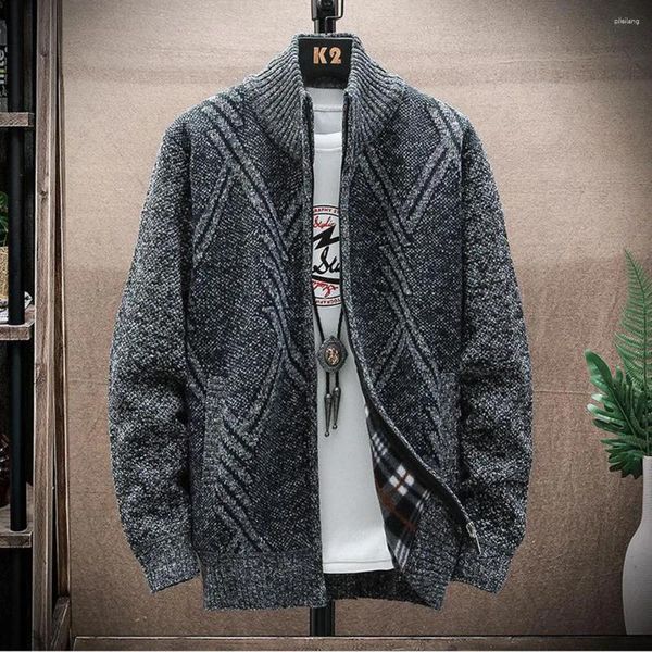 Herrenjacken Herbst Winter Herren Tops Mantel Pullover Jacke Strickjacke Tasche Warm Lose Lässig Kabelloser Strickpullover mit durchgehendem Reißverschluss Vintage