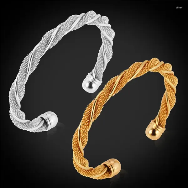 Bracciale rigido Kpop Bracciale grosso intrecciato per donna / uomo Moda giallo argento / colore oro Marchio di gioielli di alta qualità H737