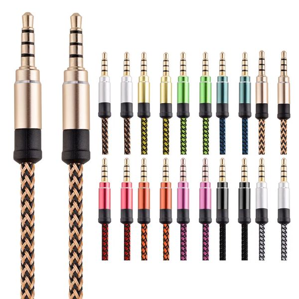 Nylon Jack Aux Cable Audio Cable Male to masculino Kabel Gold Plug Car Cord Aux para iPhone Samsung Xiaomi ZZ