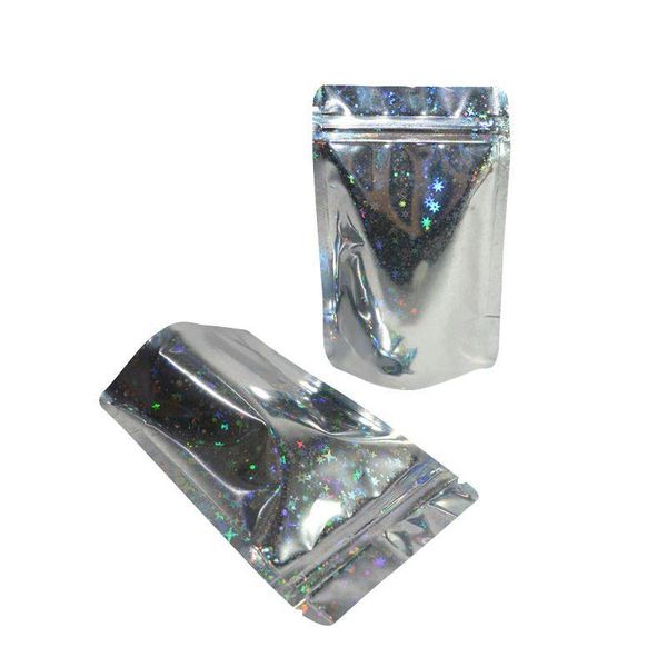 Sacchetti di borse per odore di odore ricostituibili sacchetto piatto mylar per feste favorire il colore olografico del cibo con stella glitter xptbm