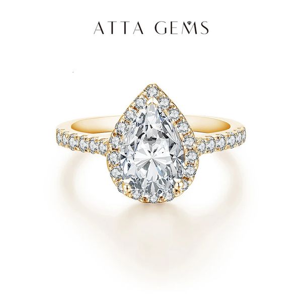 Anéis de casamento ATTAGEMS Pear Cut 2.0CT D Cor VVS1 Anel de luxo 925 prata esterlina pura 18k 14k 10k anel de noivado de ouro para mulheres 231219