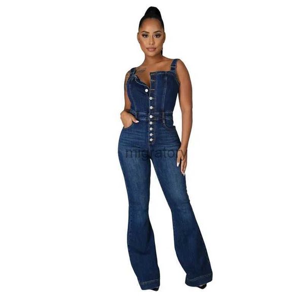 Damen-Overall-Spielanzug, modisch, sexy, lässig, Baumwolle, Denim-Overall, Frauen, in voller Länge, lange Jeans, Overalls, Overalls, Ropa de Mujer, lockerer Strampler mit weitem Bein, YQ231220