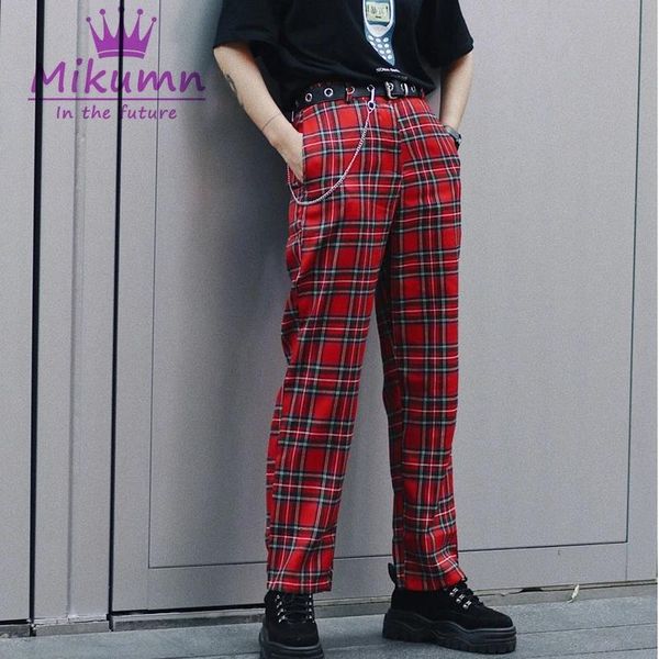 Capris Yeni Yaz Harajuku Kadın Günlük Ekose Pantolon Kadın Moda Yüksek Bel Harem Pantolon Punk Street Giyim Mujer Pantolon