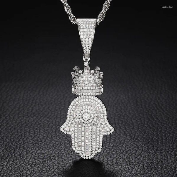 Цепочки в стиле хип-хоп S925, серебряное инкрустированное ожерелье из мосонита, Корона Тима, кулон в виде руки, модные аксессуары