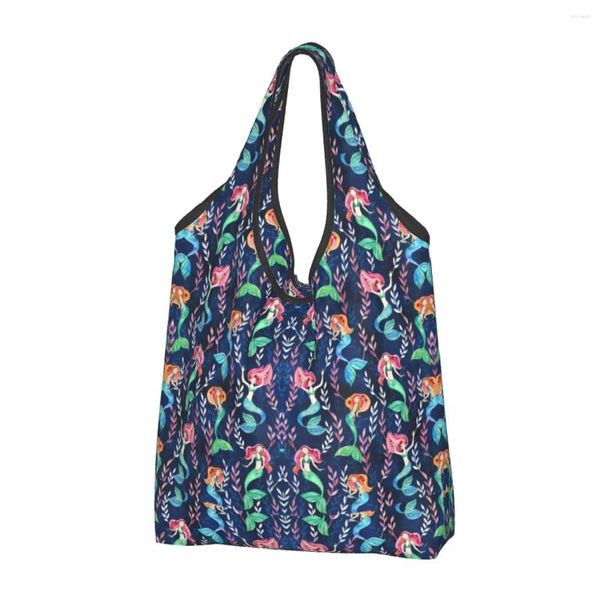 Alışveriş çantaları küçük neşeli deniz kızları kadınlar rahat omuz çantası büyük kapasiteli tote taşınabilir depolama katlanabilir el çantaları