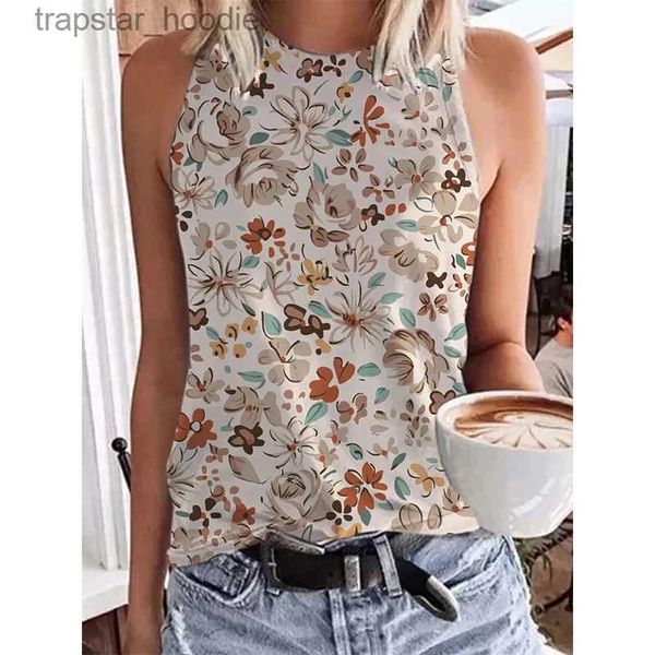 Tanques femininos camis novo retro floral listra 3d impressão tanque topo verão feminino streetwear y2k topos colete oversized fora do ombro sleless mulher camisola l231220