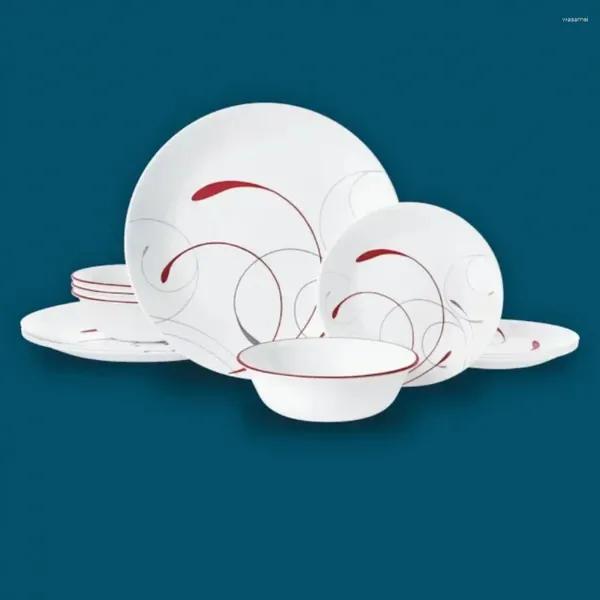 Teller Splendor Weiß und Rot 12-teiliges Geschirrset Vaisselle Cuisine Esstisch Haushaltsutensilien Geschirr