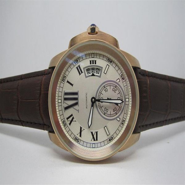 Orologio da uomo orologi automatici Cassa in oro rosa cinturino in pelle orologio da polso con quadrante bianco 101169r