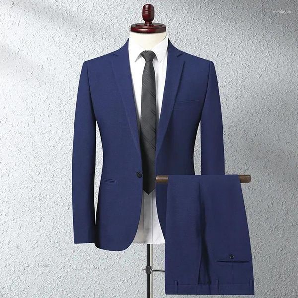 Мужские костюмы высокого качества (брюки-блейзеры) Британская мода Продвинутый простой деловой повседневный элегантный мужской костюм для рабочей вечеринки из 2 предметов