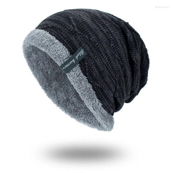 Berets unissex chapéus de inverno adicionar pele forrada homens e mulheres quentes slouchy beanie boné casual etiqueta decoração engrossar malha macia