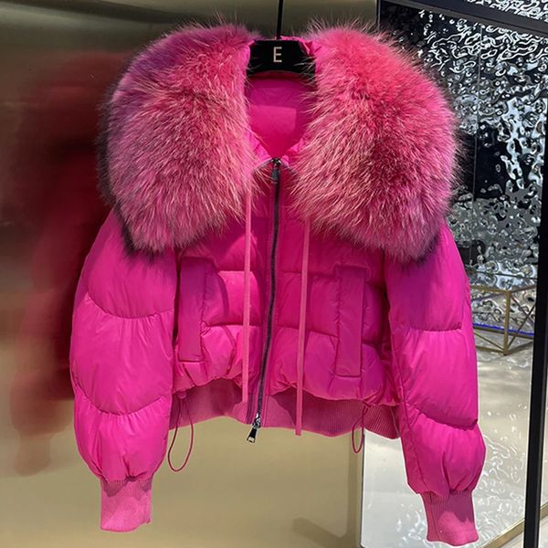 Frauen Westen 2023 Winter Frauen Kurze Jacke 90 Gänsedaunen Mantel mit Großen Echten Waschbären Pelz Kragen Dicke Warme Mode oberbekleidung Streetwear 231219