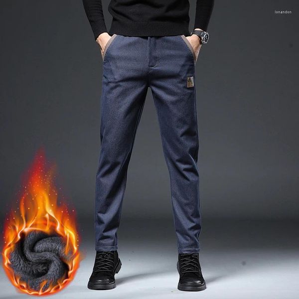 Männer Jeans CUMUKKIYP 2023 Herbst Winter Casual Verdickte Warme Gerade Mit Fleece Futter