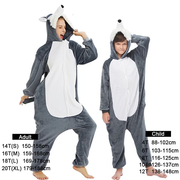 Kigurumi Wolf Pyjamas Erwachsene Animal Panda Unicorn Onesie für Frauen Kinder Pijama Anzug Winter Cosplay Kostüme Nachtwäsche 231219