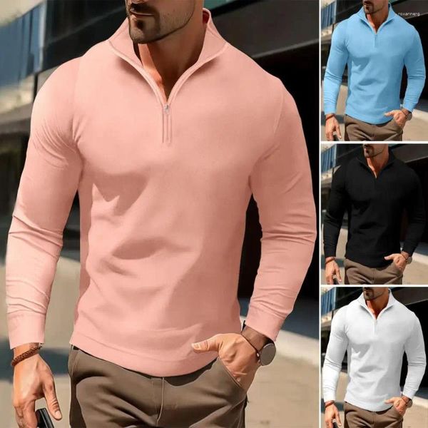 Herren-T-Shirts, Herren, Herbst, Frühling, Hemd, Reißverschluss, Stehkragen, Langarm, weich, Slim-Fit, Pullover, formelles mittellanges Alltagsoberteil